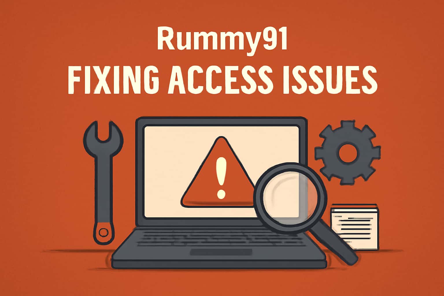 An informative graphic illustrating the process of fixing access issues in Rummy91.