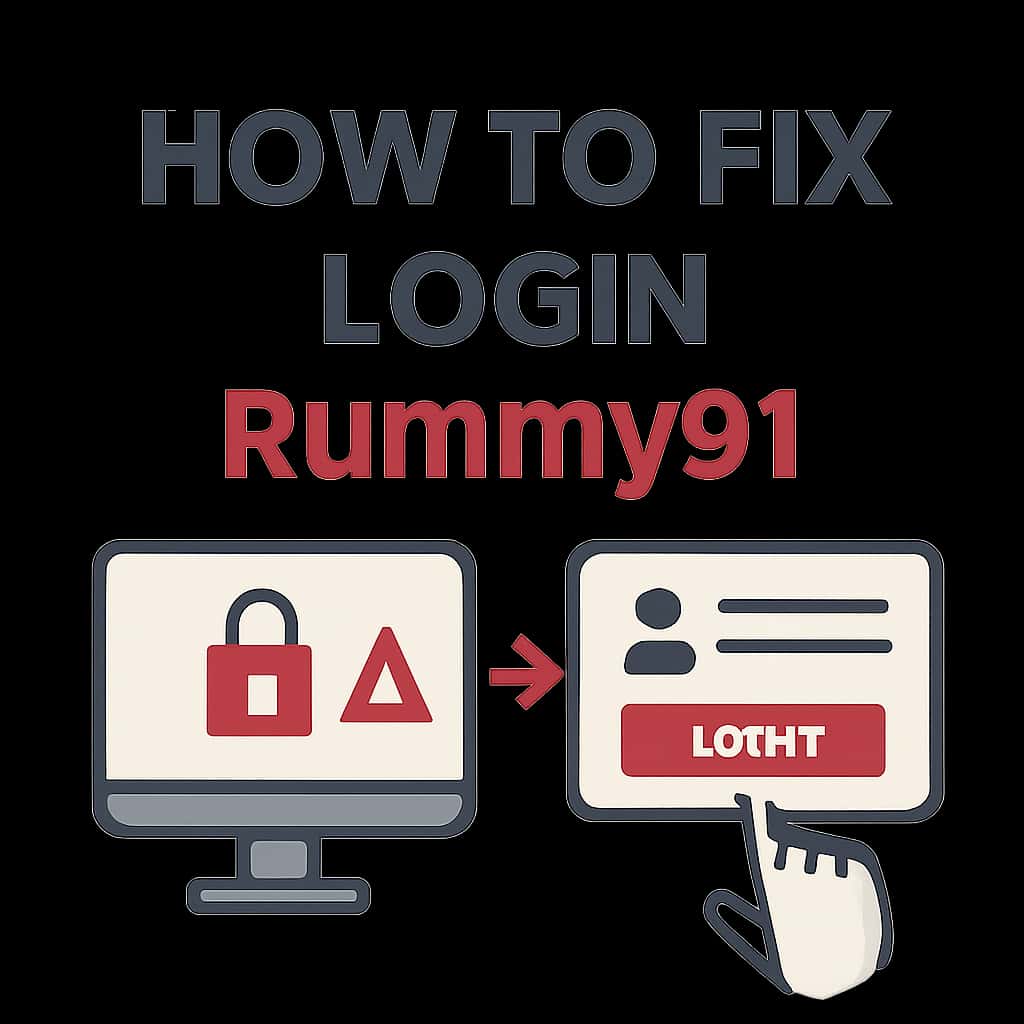 An illustration detailing the process of fixing login issues on Rummy91.