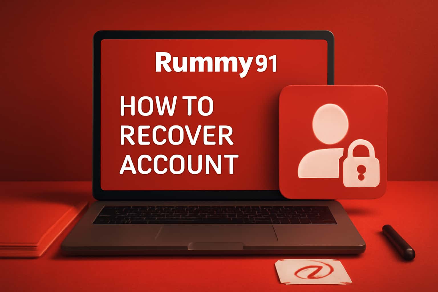 Visual guide to recovering a Rummy91 account with technical elements.