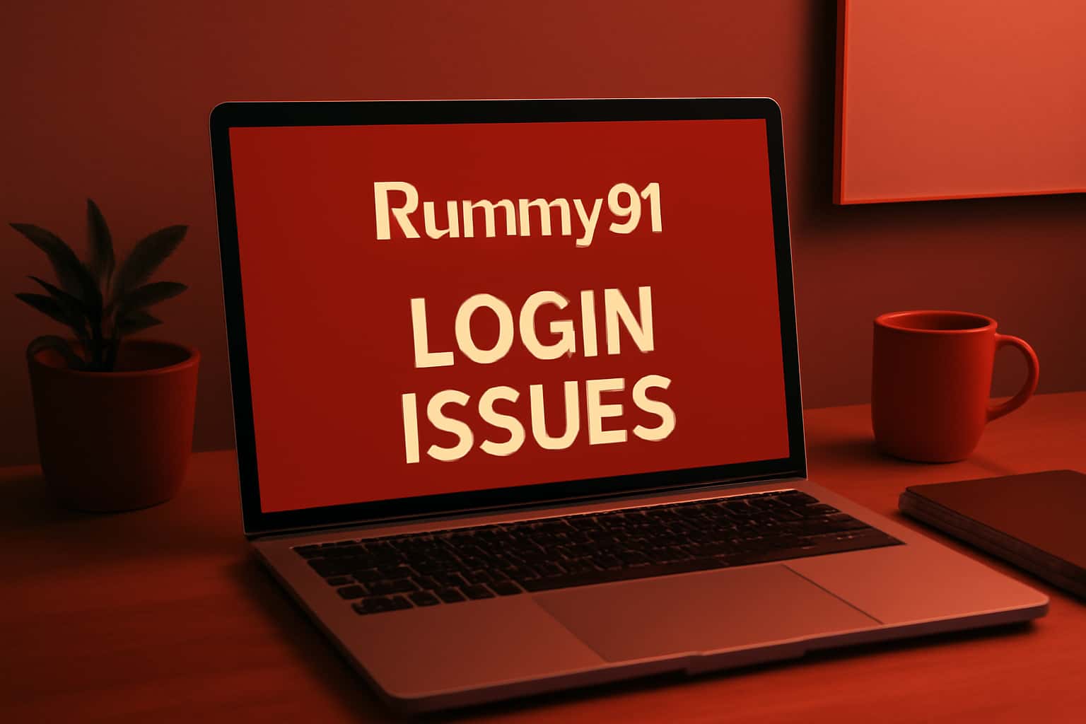 An illustrative scene depicting login issues related to Rummy91, featuring text prominently.