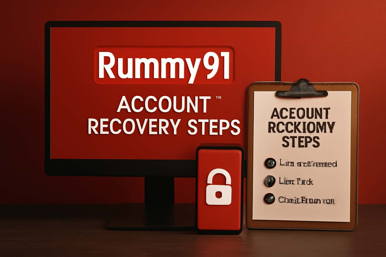 Visual representation of Rummy91 account recovery steps with focus on clarity and professionalism.