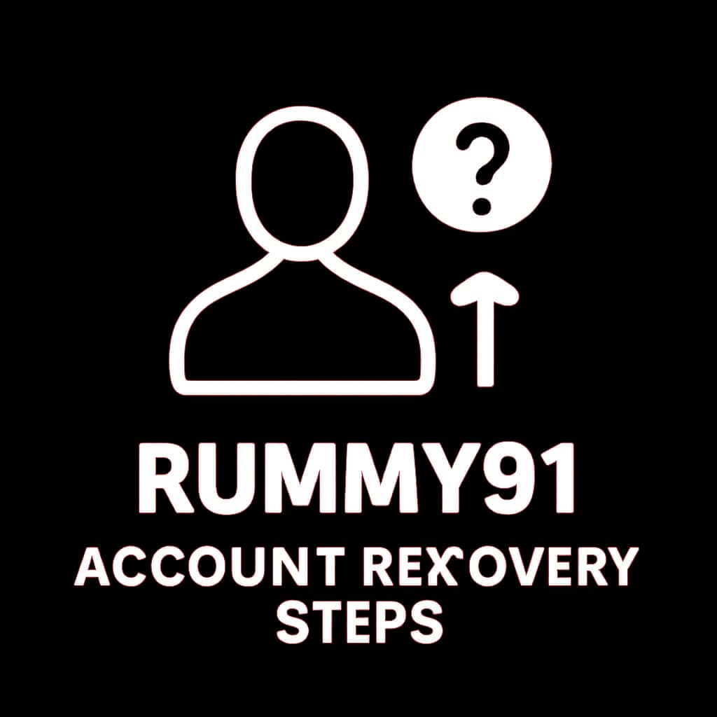 Simple badge design for Rummy91 account recovery steps.